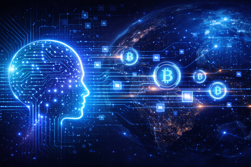 AI and cryptocurrency blockchain network analysing digital asset markets