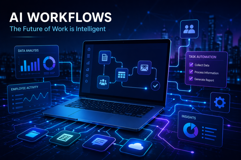 AI workflows and workplace automation using digital systems and data connections