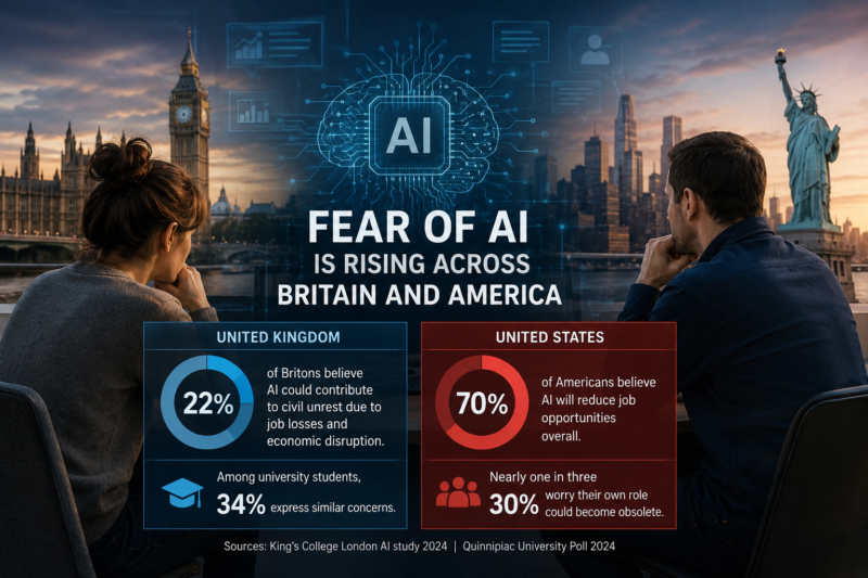 Fear of AI is rising across Britain and America as workers worry about jobs and workplace change