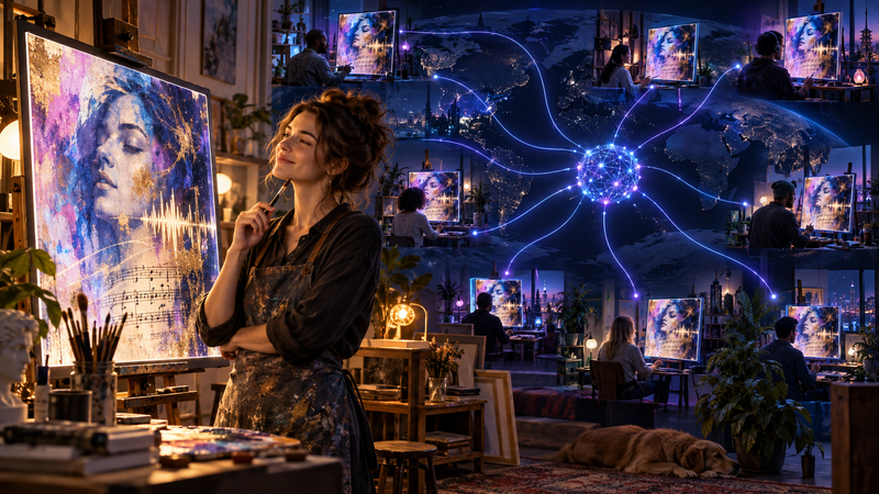 AI Copyright in the Arts showing an artist unaware that her supposedly unique AI creation has been duplicated around the world.
