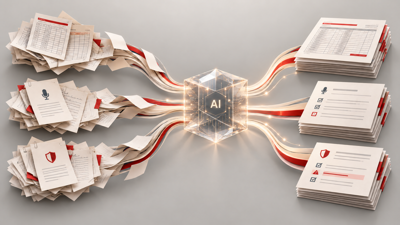 AI in the finance industry organising fund accounting records, meeting minutes and compliance documents into structured reports with flagged issues for review.